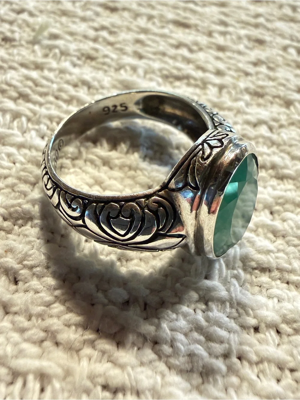 Vintage Sterling Silver Rose Cut Green Chalcedony Janice Girardi Designs Size 10